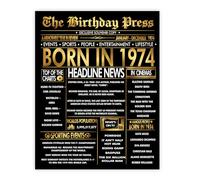 Stuff4 Gold 51st Birthday Poster Unframed - Golden Born In 1974 Newspaper - Happy 51 Birthday for Men Women Retro Vintage Gifts Back In 1974, 8x10 Inch Bday Party Decor Decoration