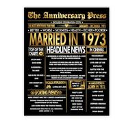 Stuff4 Gold 52nd Anniversary Poster Unframed - Golden Married In 1973 Newspaper - Happy 52 Wedding Anniversary for Men Women Vintage Gifts Back In 1973, 8x10 Inch Anniversaries Posters