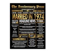 Stuff4 Gold 52nd Anniversary Poster Unframed - Golden Married In 1974 Newspaper - 52 Wedding Anniversary for Men Women Vintage Gifts Back In 1974, 8x10 Inch Anniversaries Posters