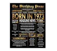 Stuff4 Gold 52nd Birthday Poster Unframed - Golden Born In 1973 Newspaper - Happy 52 Birthday for Men Women Retro Vintage Gifts Back In 1973, 8x10 Inch Bday Party Decor Decoration