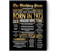Stuff4 Gold 53rd Birthday Poster Framed - Golden Born In 1973 Newspaper - Happy 53 Birthday for Men Women Retro Vintage Gifts Back In 1973, 8x10 Inch Bday Party Decor Decoration