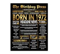 Stuff4 Gold 53rd Birthday Poster Unframed - Golden Born In 1972 Newspaper - Happy 53 Birthday for Men Women Retro Vintage Gifts Back In 1972, 8x10 Inch Bday Party Decor Decoration
