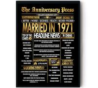 Stuff4 Gold 55th Anniversary Poster Framed - Golden Married In 1971 Newspaper - 55 Anniversary for Men Women Retro Vintage Gifts Back In 1971, 8x10 Inch Bday Party Decor Decoration