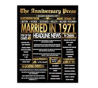 Stuff4 Gold 55th Anniversary Poster Unframed - Golden Married In 1971 Newspaper - 55 Wedding Anniversary for Men Women Vintage Gifts Back In 1971, 8x10 Inch Anniversaries Posters