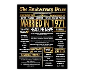 Stuff4 Gold 55th Anniversary Poster Unframed - Golden Married In 1971 Newspaper - 55 Wedding Anniversary for Men Women Vintage Gifts Back In 1971, 8x10 Inch Anniversaries Posters