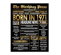 Stuff4 Gold 55th Birthday Poster Unframed, Golden Born In 1971 Newspaper