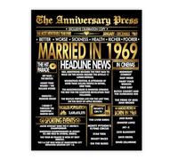 Stuff4 Gold 56th Anniversary Poster Unframed - Golden Married In 1969 Newspaper - Happy 56 Wedding Anniversary for Men Women Vintage Gifts Back In 1969, 8x10 Inch Anniversaries Posters