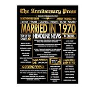 Stuff4 Gold 56th Anniversary Poster Unframed - Golden Married In 1970 Newspaper - 56 Wedding Anniversary for Men Women Vintage Gifts Back In 1970, 8x10 Inch Anniversaries Posters