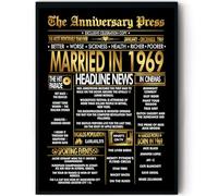 Stuff4 Gold 57th Anniversary Poster Framed - Golden Married In 1969 Newspaper - 57 Anniversary for Men Women Retro Vintage Gifts Back In 1969, 8x10 Inch Bday Party Decor Decoration