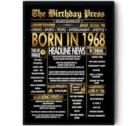 Stuff4 Gold 57th Birthday Poster Framed - Golden Born In 1968 Newspaper - Happy 57 Birthday for Men Women Retro Vintage Gifts Back In 1968, 8x10 Inch Bday Party Decor Decoration
