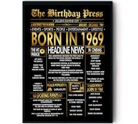 Stuff4 Gold 57th Birthday Poster Framed - Golden Born In 1969 Newspaper - Happy 57 Birthday for Men Women Retro Vintage Gifts Back In 1969, 8x10 Inch Bday Party Decor Decoration