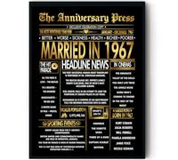 Stuff4 Gold 58th Anniversary Poster Framed - Golden Married In 1967 Newspaper - Happy 58 Anniversary for Men Women Retro Vintage Gifts Back In 1967, 8x10 Inch Bday Party Decor Decoration