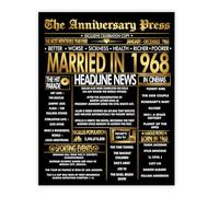 Stuff4 Gold 58th Anniversary Poster Unframed - Golden Married In 1968 Newspaper - 58 Wedding Anniversary for Men Women Vintage Gifts Back In 1968, 8x10 Inch Anniversaries Posters