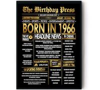 Stuff4 Gold 59th Birthday Poster Framed - Golden Born In 1966 Newspaper - Happy 59 Birthday for Men Women Retro Vintage Gifts Back In 1966, 8x10 Inch Bday Party Decor Decoration