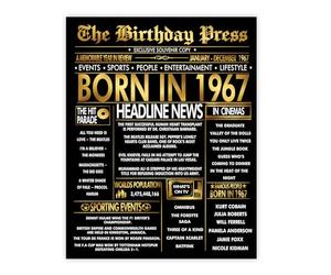 Stuff4 Gold 59th Birthday Poster Unframed, Golden Born In 1967 Newspaper