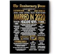 Stuff4 Gold 5th Anniversary Poster Framed - Golden Married In 2020 Newspaper - Happy 5 Anniversary for Men Women Retro Vintage Gifts Back In 2020, 8x10 Inch Bday Party Decor Decoration
