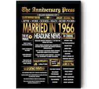 Stuff4 Gold 60th Anniversary Poster Framed - Golden Married In 1966 Newspaper - 60 Anniversary for Men Women Retro Vintage Gifts Back In 1966, 8x10 Inch Bday Party Decor Decoration