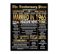 Stuff4 Gold 60th Anniversary Poster Unframed - Golden Married In 1965 Newspaper - Happy 60 Wedding Anniversary for Men Women Vintage Gifts Back In 1965, 8x10 Inch Anniversaries Posters