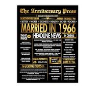 Stuff4 Gold 60th Anniversary Poster Unframed - Golden Married In 1966 Newspaper - 60 Wedding Anniversary for Men Women Vintage Gifts Back In 1966, 8x10 Inch Anniversaries Posters