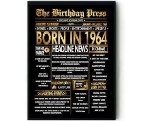 Stuff4 Gold 62nd Birthday Poster Framed - Golden Born In 1964 Newspaper - Happy 62 Birthday for Men Women Retro Vintage Gifts Back In 1964, 8x10 Inch Bday Party Decor Decoration