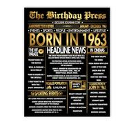 Stuff4 Gold 62nd Birthday Poster Unframed - Golden Born In 1963 Newspaper - Happy 62 Birthday for Men Women Retro Vintage Gifts Back In 1963, 8x10 Inch Bday Party Decor Decoration