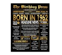 Stuff4 Gold 63rd Birthday Poster Unframed - Golden Born In 1962 Newspaper - Happy 63 Birthday for Men Women Retro Vintage Gifts Back In 1962, 8x10 Inch Bday Party Decor Decoration