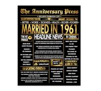 Stuff4 Gold 64th Anniversary Poster Unframed - Golden Married In 1961 Newspaper - Happy 64 Wedding Anniversary for Men Women Vintage Gifts Back In 1961, 8x10 Inch Anniversaries Posters