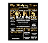 Stuff4 Gold 65th Birthday Poster Unframed, Golden Born In 1961 Newspaper