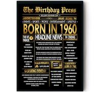 Stuff4 Gold 66th Birthday Poster Framed, Golden Born In 1960 Newspaper