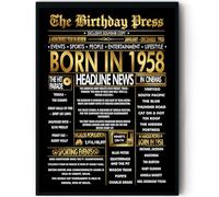 Stuff4 Gold 67th Birthday Poster Framed - Golden Born In 1958 Newspaper - Happy 67 Birthday for Men Women Retro Vintage Gifts Back In 1958, 8x10 Inch Bday Party Decor Decoration