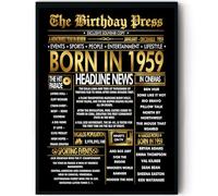 Stuff4 Gold 67th Birthday Poster Framed, Golden Born In 1959 Newspaper