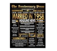Stuff4 Gold 68th Anniversary Poster Unframed - Golden Married In 1958 Newspaper - 68 Wedding Anniversary for Men Women Vintage Gifts Back In 1958, 8x10 Inch Anniversaries Posters