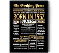 Stuff4 Gold 69th Birthday Poster Framed, Golden Born In 1957 Newspaper