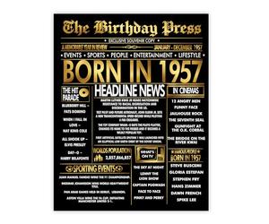 Stuff4 Gold 69th Birthday Poster Unframed, Golden Born In 1957 Newspaper