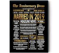 Stuff4 Gold 6th Anniversary Poster Framed - Golden Married In 2019 Newspaper - Happy 6 Anniversary for Men Women Retro Vintage Gifts Back In 2019, 8x10 Inch Bday Party Decor Decoration