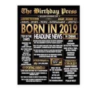 Stuff4 Gold 6th Birthday Poster Unframed - Golden Born In 2019 Newspaper - Happy 6 Birthday for Boys Girls Retro Vintage Gifts Back In 2019, 8x10 Inch Bday Party Decor Decoration