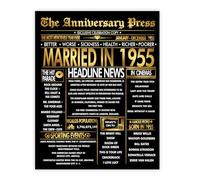 Stuff4 Gold 70th Anniversary Poster Unframed - Golden Married In 1955 Newspaper - Happy 70 Wedding Anniversary for Men Women Vintage Gifts Back In 1955, 8x10 Inch Anniversaries Posters