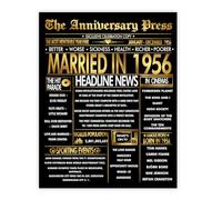 Stuff4 Gold 70th Anniversary Poster Unframed - Golden Married In 1956 Newspaper - 70 Wedding Anniversary for Men Women Vintage Gifts Back In 1956, 8x10 Inch Anniversaries Posters