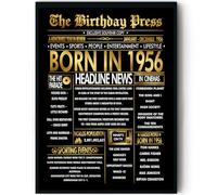 Stuff4 Gold 70th Birthday Poster Framed, Golden Born In 1956 Newspaper