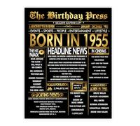 Stuff4 Gold 70th Birthday Poster Unframed - Golden Born In 1955 Newspaper - Happy 70 Birthday for Men Women Retro Vintage Gifts Back In 1955, 8x10 Inch Bday Party Decor Decoration