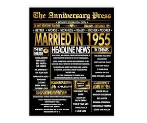 Stuff4 Gold 71st Anniversary Poster Unframed - Golden Married In 1955 Newspaper - 71 Wedding Anniversary for Men Women Vintage Gifts Back In 1955, 8x10 Inch Anniversaries Posters