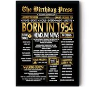 Stuff4 Gold 71st Birthday Poster Framed - Golden Born In 1954 Newspaper - Happy 71 Birthday for Men Women Retro Vintage Gifts Back In 1954, 8x10 Inch Bday Party Decor Decoration