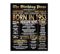 Stuff4 Gold 73rd Birthday Poster Unframed - Golden Born In 1953 Newspaper - Happy 73 Birthday for Men Women Retro Vintage Gifts Back In 1953, 8x10 Inch Bday Party Decor Decoration
