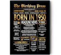 Stuff4 Gold 75th Birthday Poster Framed - Golden Born In 1950 Newspaper - Happy 75 Birthday for Men Women Retro Vintage Gifts Back In 1950, 8x10 Inch Bday Party Decor Decoration