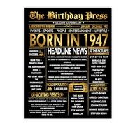 Stuff4 Gold 78th Birthday Poster Unframed - Golden Born In 1947 Newspaper - Happy 78 Birthday for Men Women Retro Vintage Gifts Back In 1947, 8x10 Inch Bday Party Decor Decoration