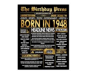 Stuff4 Gold 78th Birthday Poster Unframed - Golden Born In 1948 Newspaper - Happy 78 Birthday for Men Women Retro Vintage Gifts Back In 1948, 8x10 Inch Bday Party Decor Decoration