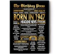 Stuff4 Gold 79th Birthday Poster Framed, Golden Born In 1947 Newspaper