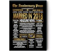 Stuff4 Gold 7th Anniversary Poster Framed - Golden Married In 2018 Newspaper - Happy 7 Anniversary for Men Women Retro Vintage Gifts Back In 2018, 8x10 Inch Bday Party Decor Decoration