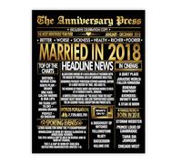 Stuff4 Gold 7th Anniversary Poster Unframed - Golden Married In 2018 Newspaper - Happy 7 Wedding Anniversary for Men Women Vintage Gifts Back In 2018, 8x10 Inch Anniversaries Posters