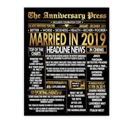 Stuff4 Gold 7th Anniversary Poster Unframed - Golden Married In 2019 Newspaper - 7 Wedding Anniversary for Men Women Vintage Gifts Back In 2019, 8x10 Inch Anniversaries Posters